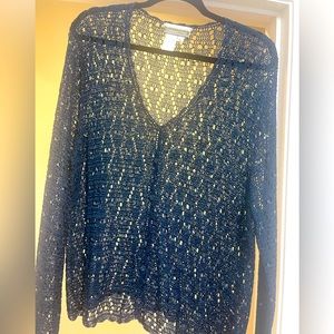 Vintage Crochet knitted beaded Long Sleeve Cardigan - XL - aqua blue